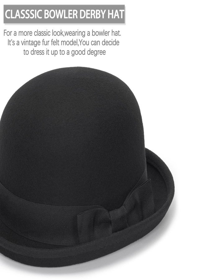 XuoAz Winter Wool Bowler Derby Hat - Classic Pork-Pie Hat Rolled Brim Fedora Hat for Men Women Crushable - Image 4